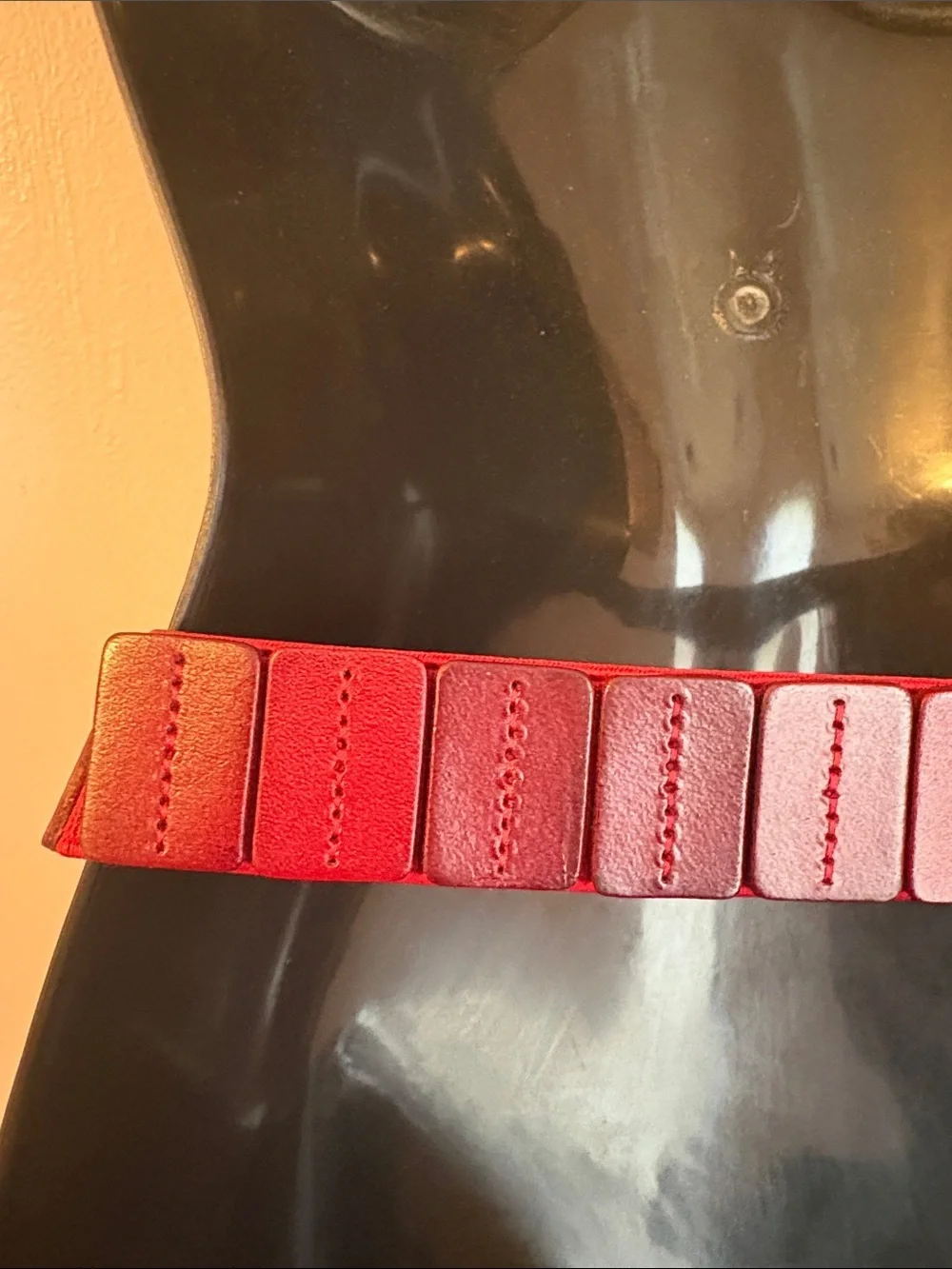 Unbranded Leather Dark Red Elastic Panel Hook In Loop Buckle Statement Belt